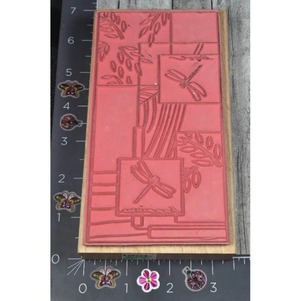 Stamps Happen Dragonfly Happiness 90383 6.5X3.5 Rubber Stamp Wood #G4